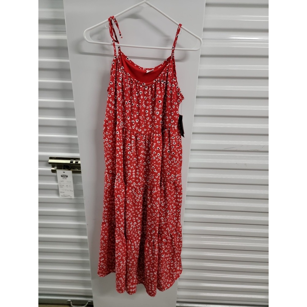 Melrose & Market Dress Womens Small Red Animal Spots Tiered Midi Sundress